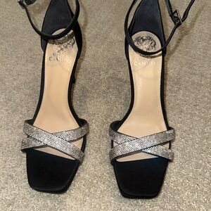 Vince Camuto Black and Silver Crisscross Heels